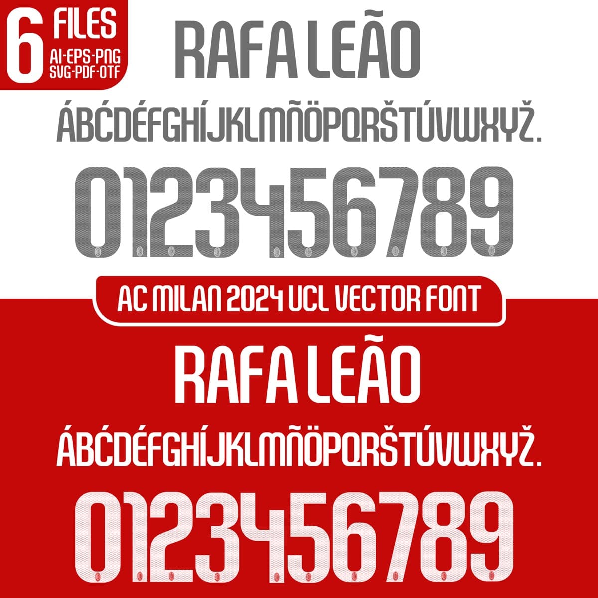 AC Milan UCL 2024 football jersey font for AC Milan — vector letters and numbers preview