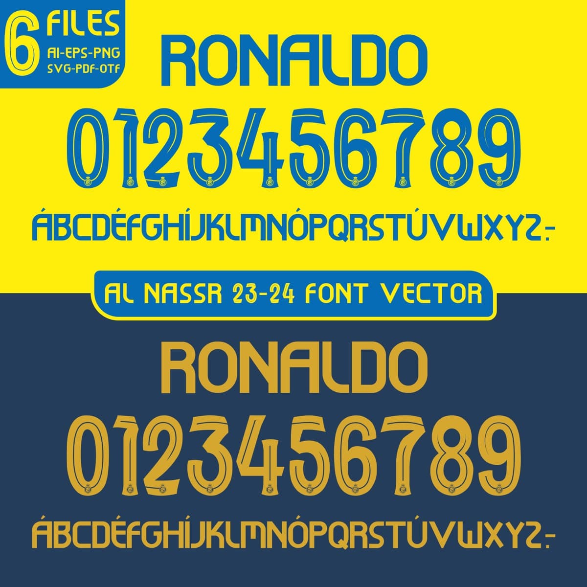Al Nassr 2024 football jersey font for Al Nassr — vector letters and numbers preview