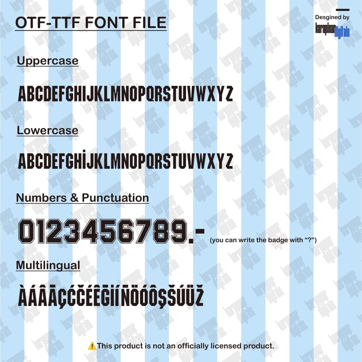 Argentina 1994 jersey font — letters and numbers specimen 2
