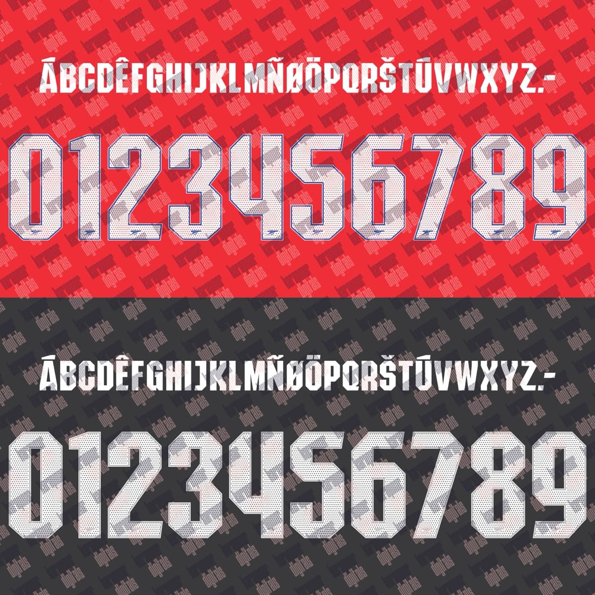 Arsenal 2025 jersey font — alphabet and numerals sample 4