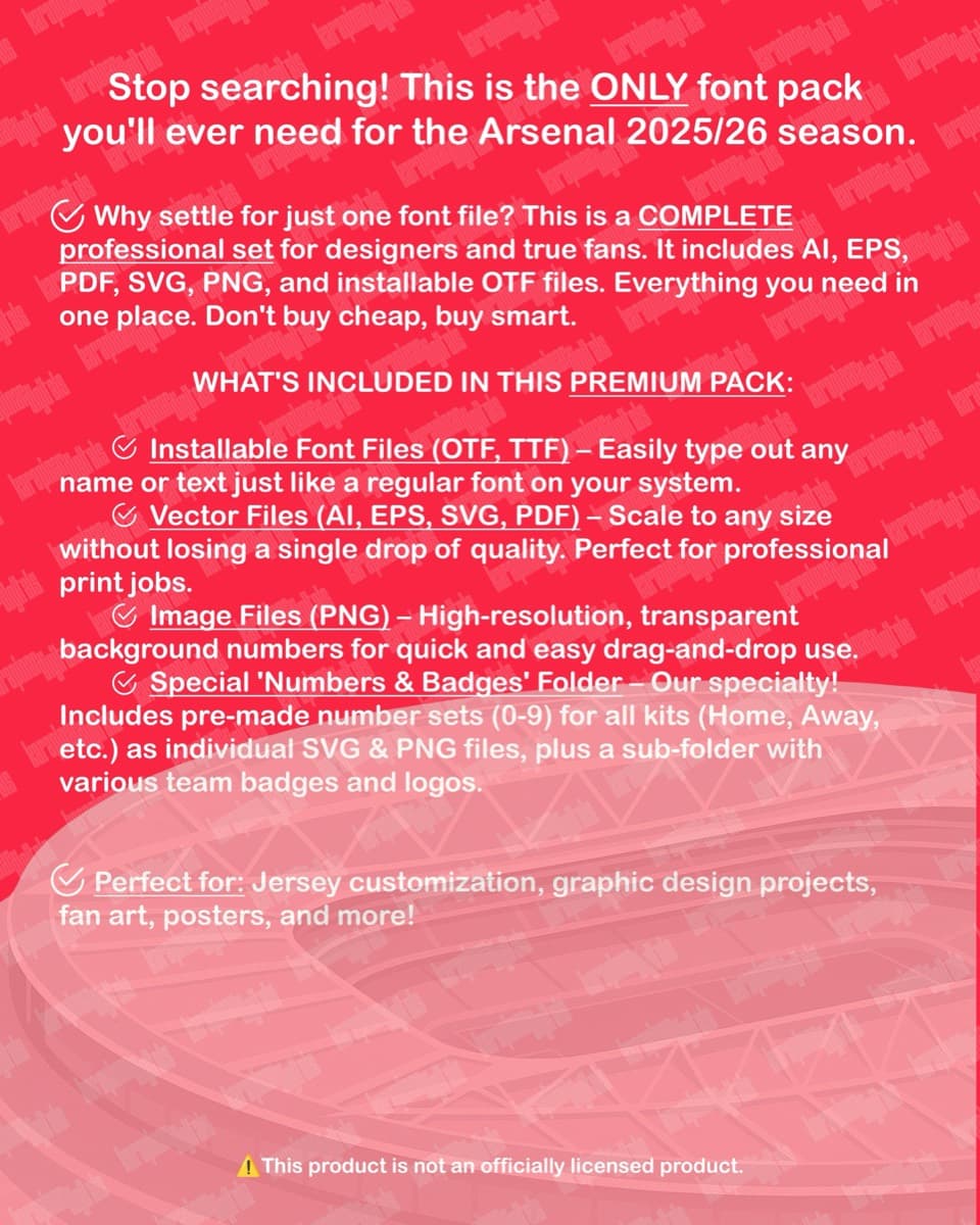 Arsenal 2026 jersey font — font character set preview 5