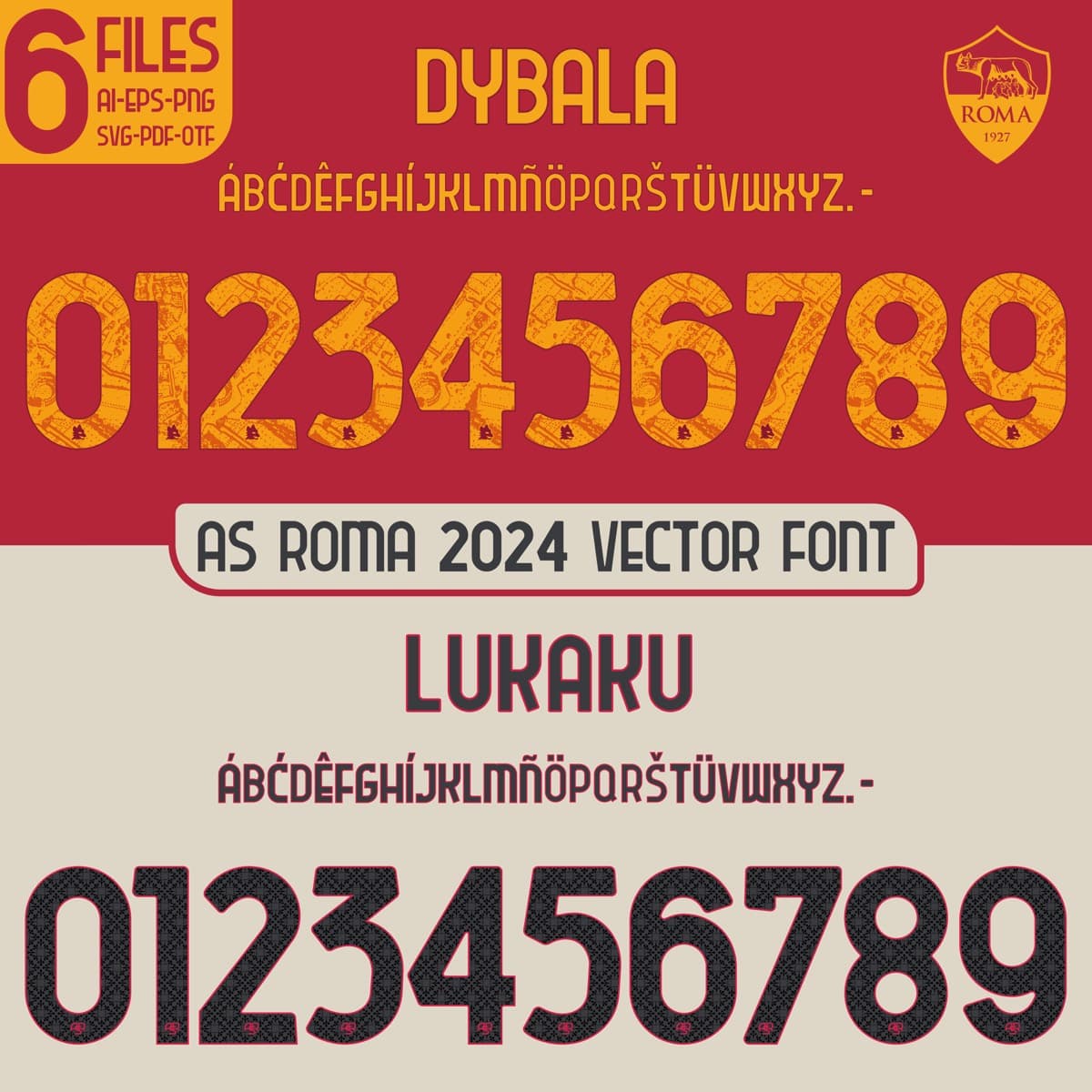 AS Roma 2024 jersey font — letters and numbers specimen 2