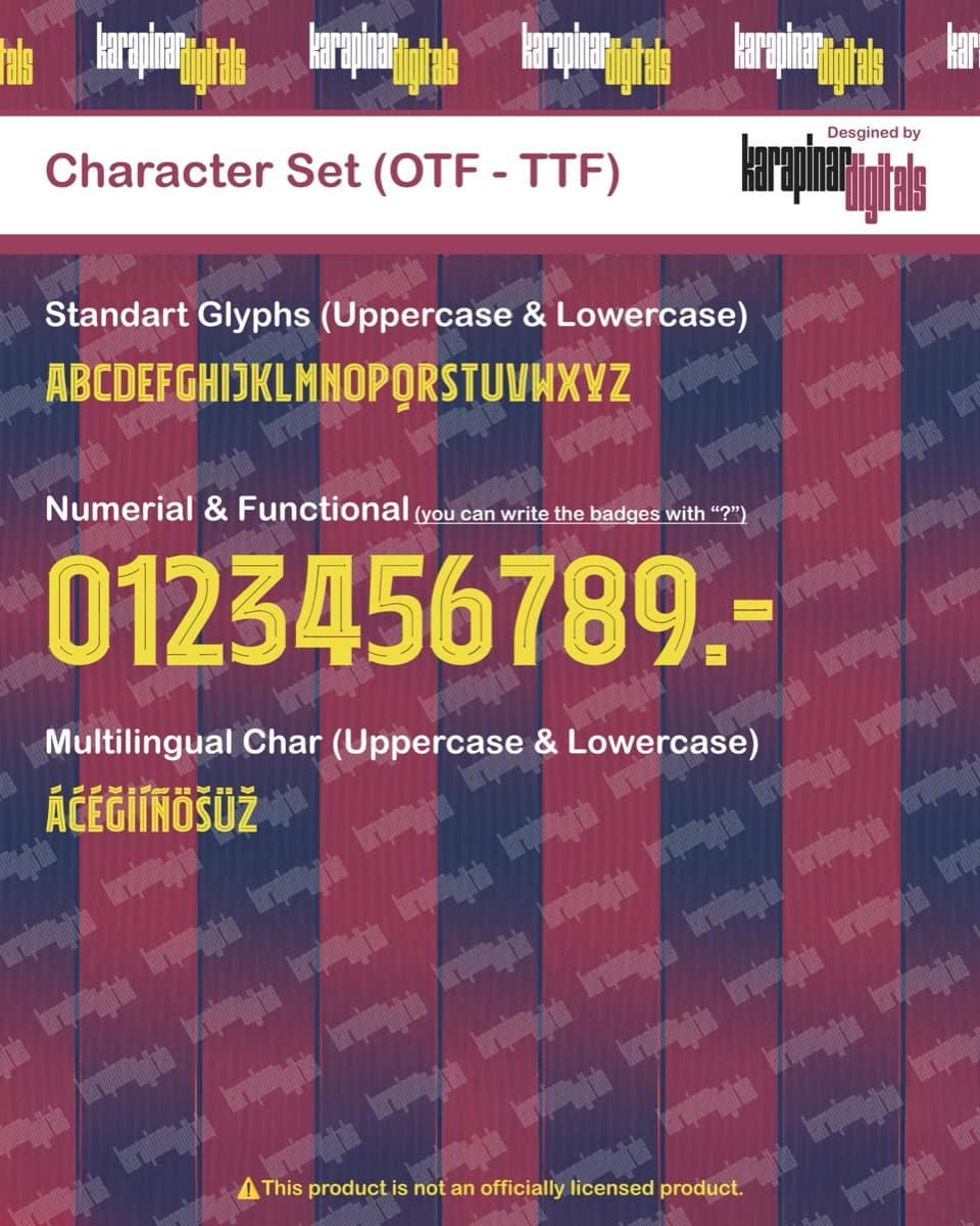 Barcelona 2026 jersey font — letters and numbers specimen 2