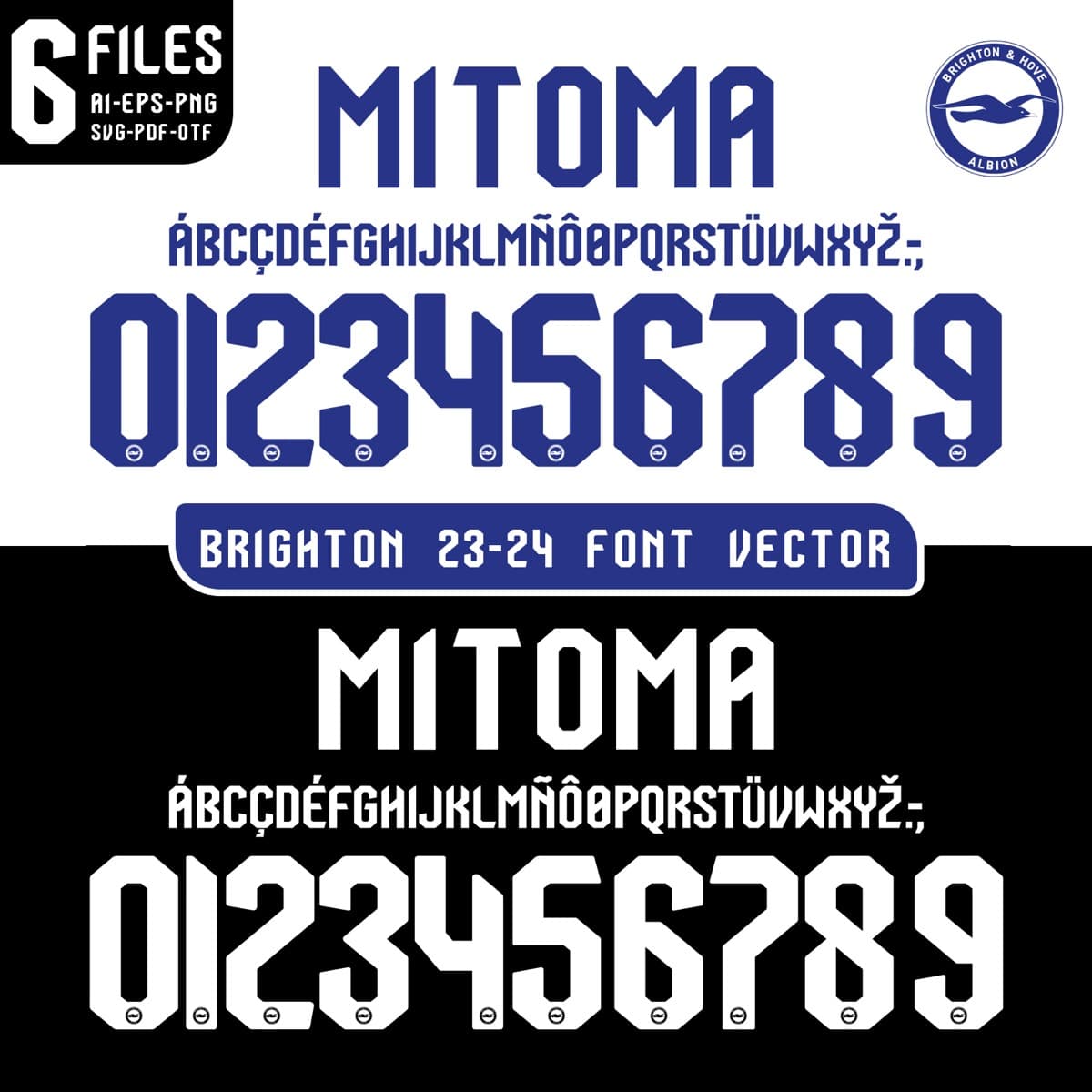 Brighton 2024 football jersey font for Brighton & Hove Albion — vector letters and numbers preview