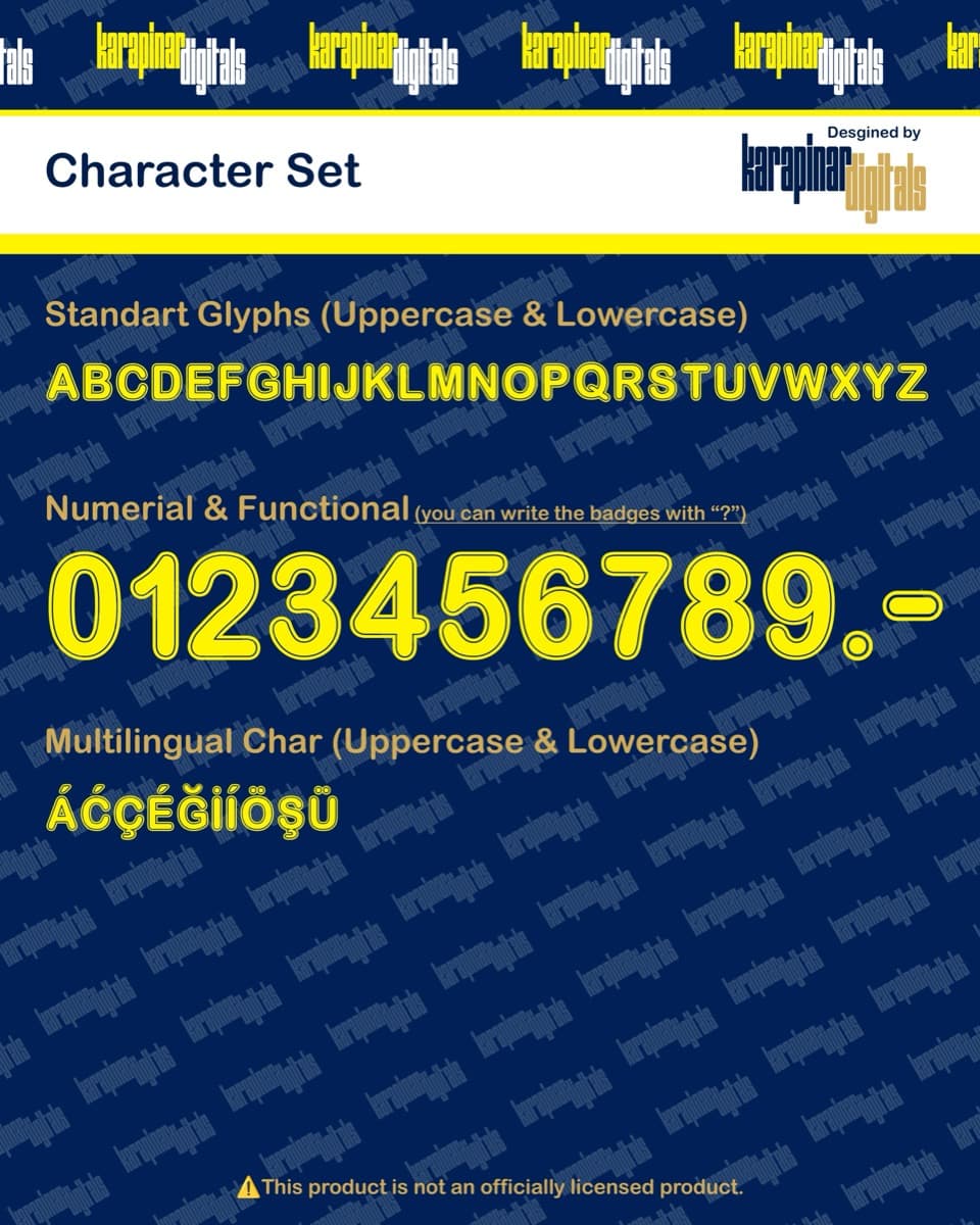 Fenerbahçe 2026 jersey font — letters and numbers specimen 2