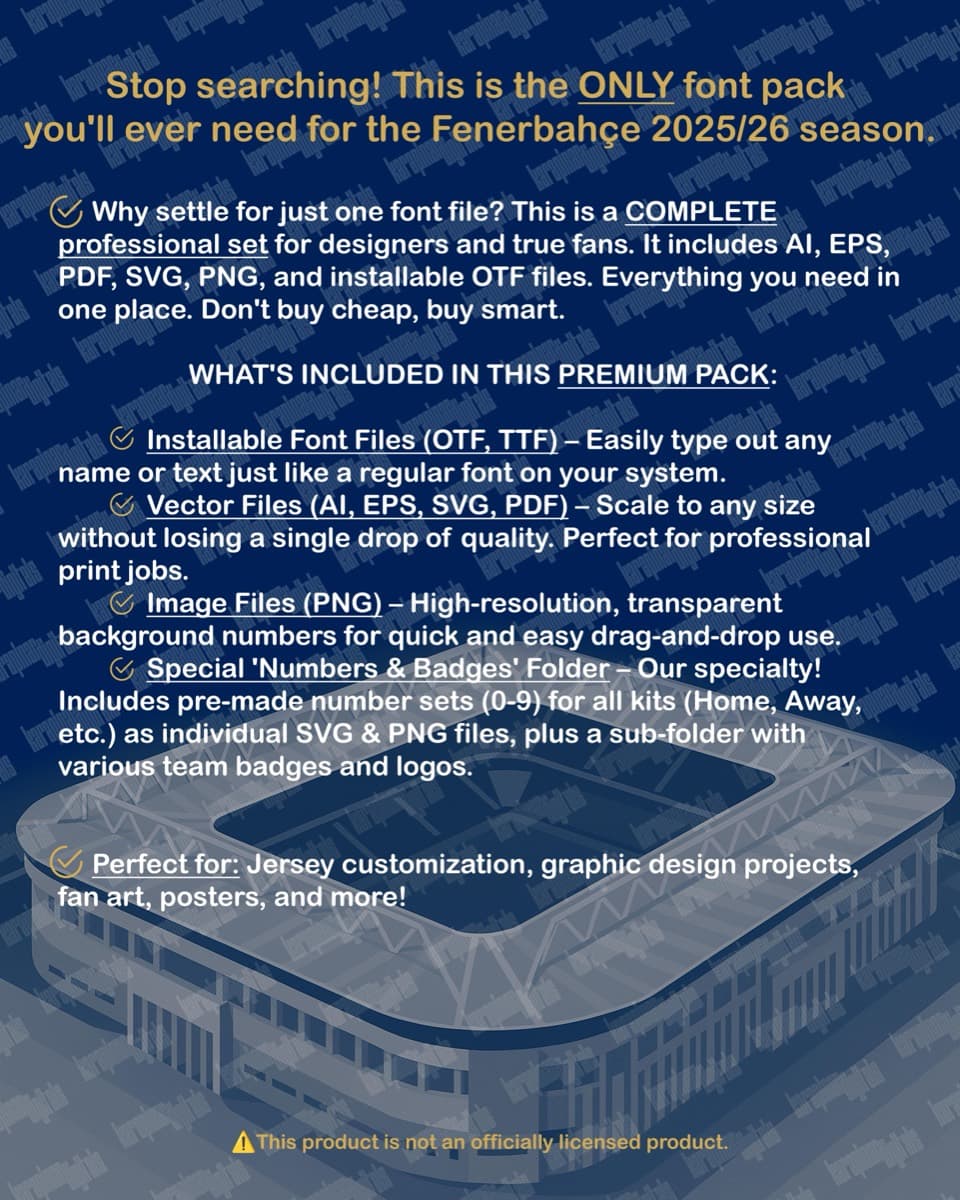 Fenerbahçe 2026 jersey font — font character set preview 5