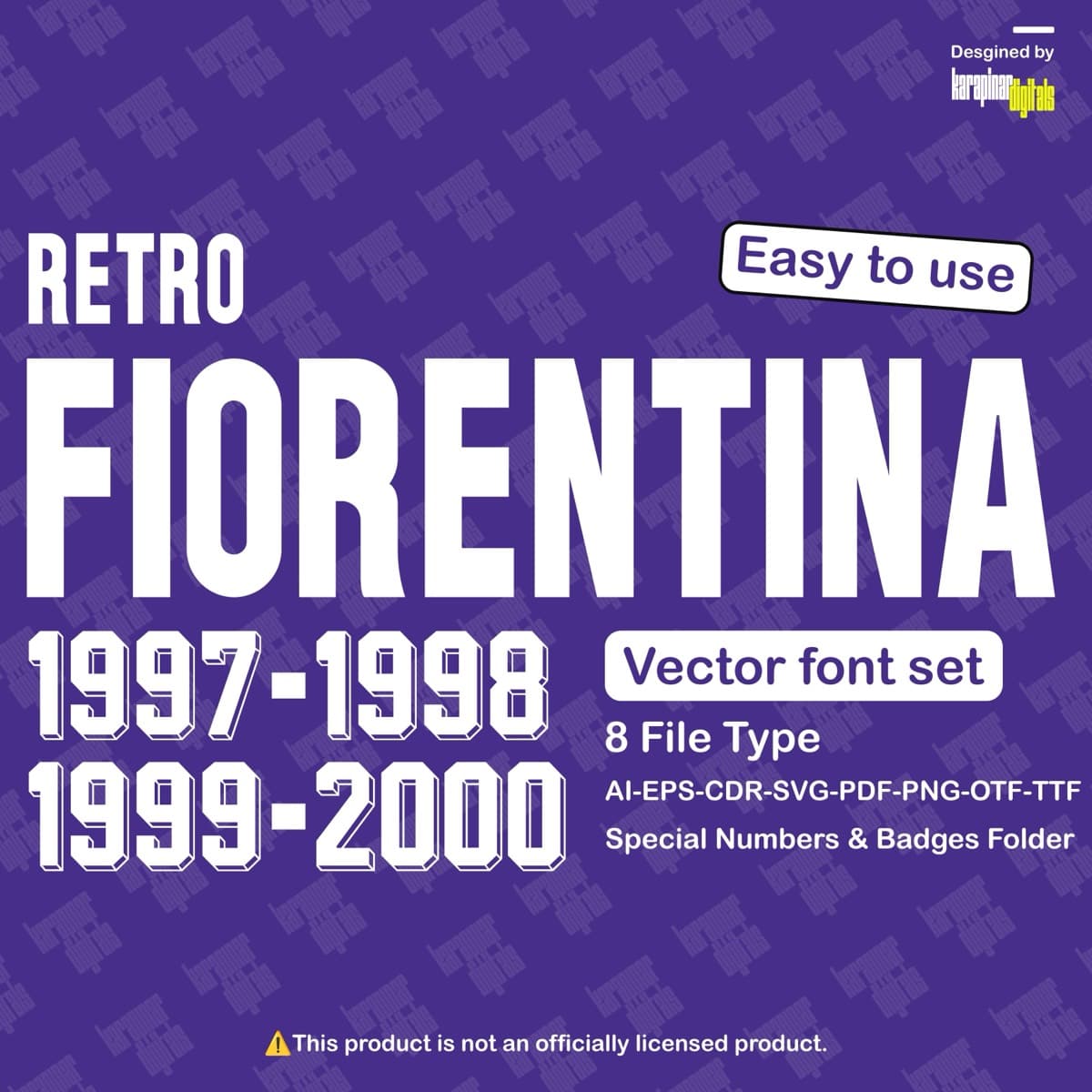 Fiorentina 1997–00 football jersey font for Fiorentina Retro — vector letters and numbers preview