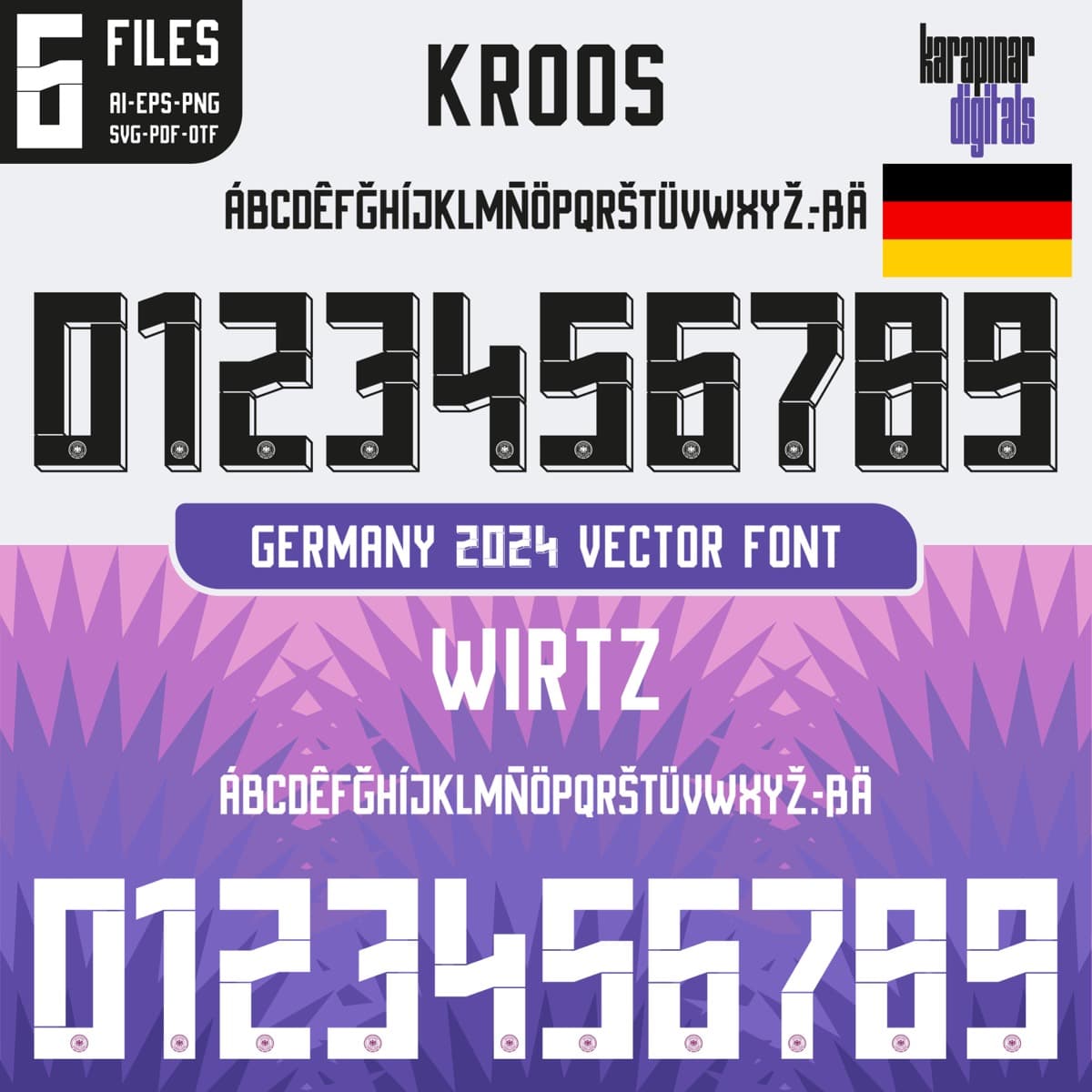 Germany EURO 2024 football jersey font for Germany National Team — vector letters and numbers preview