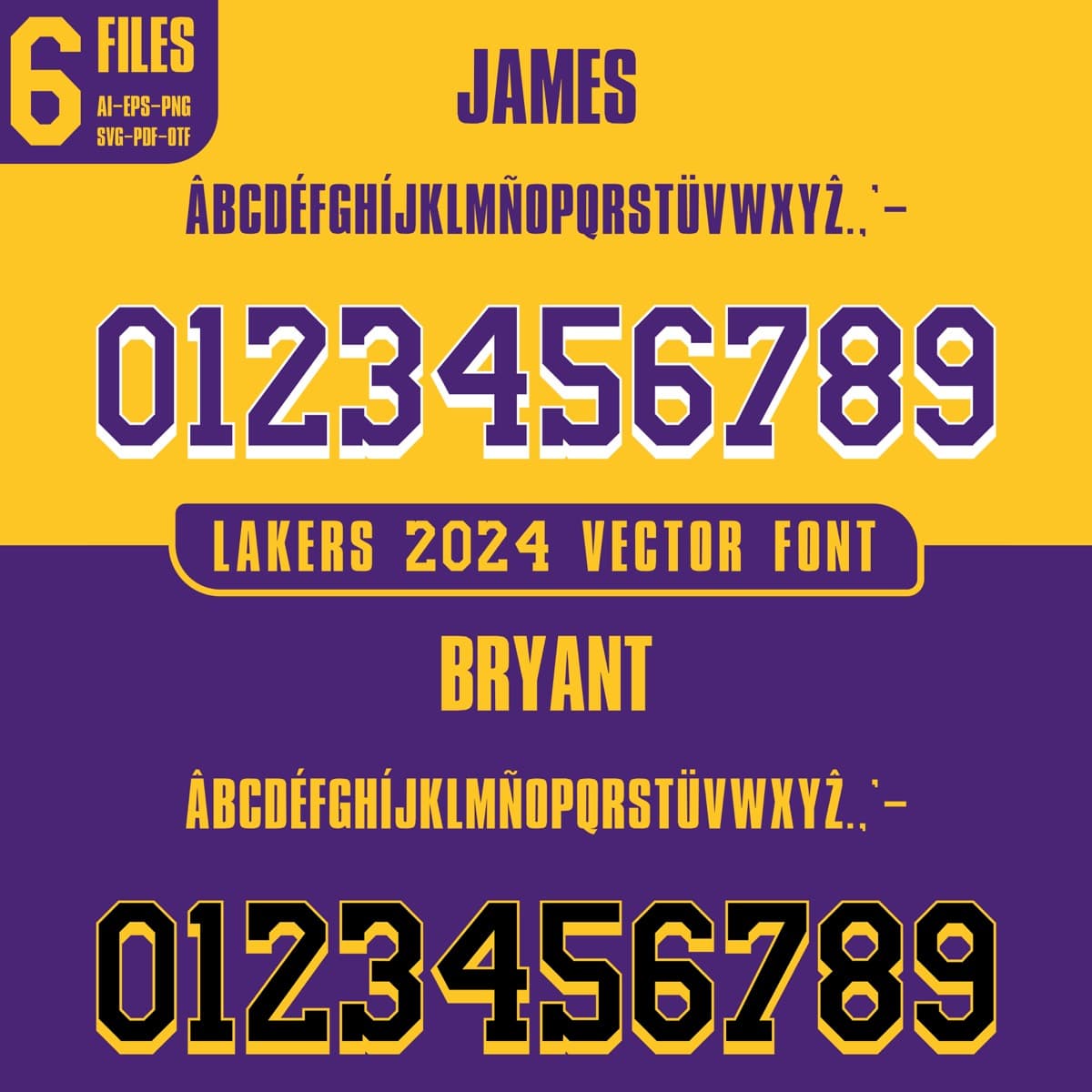 LA Lakers 2024 basketball jersey font for Los Angeles Lakers — vector letters and numbers preview