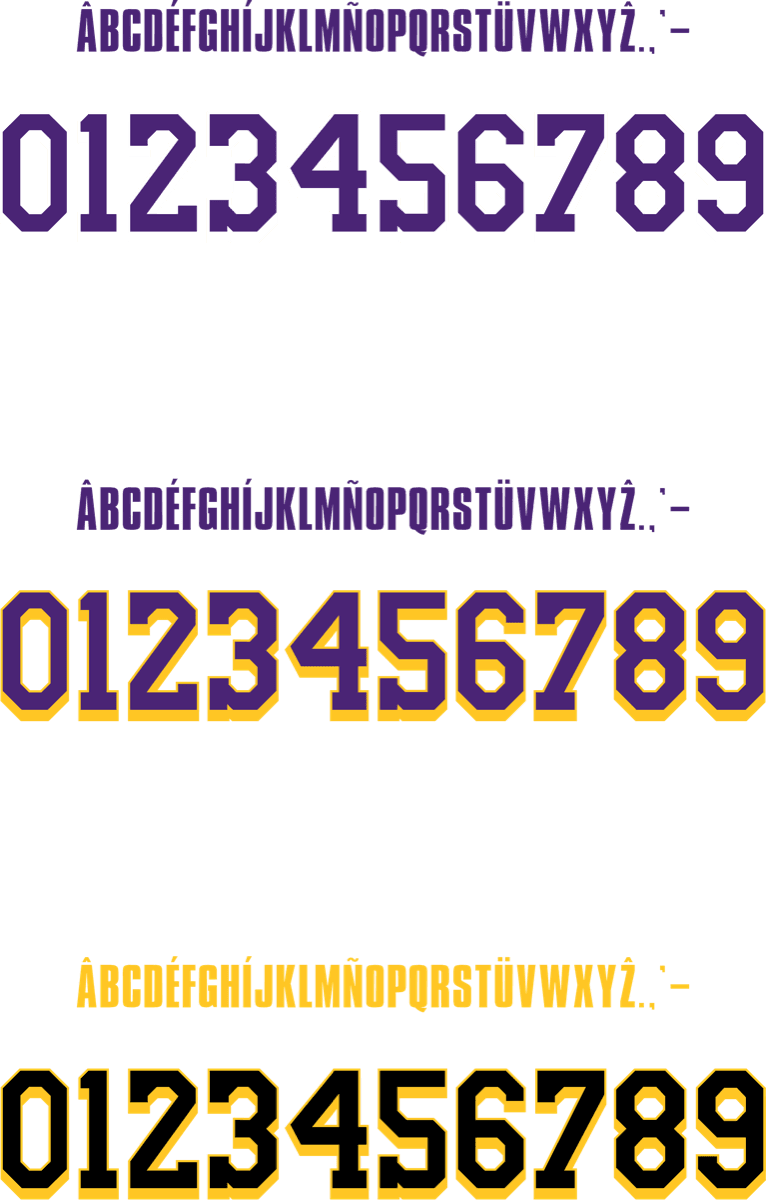 LA Lakers 2024 jersey font — alphabet and numerals sample 8