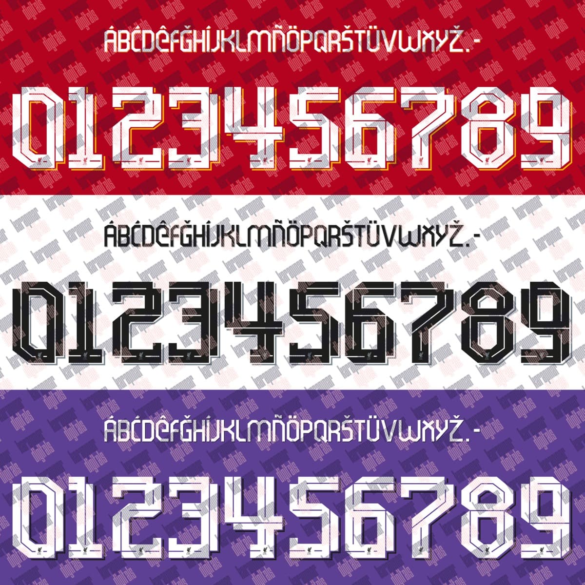 Liverpool UCL 2024 jersey font — font character set preview 5