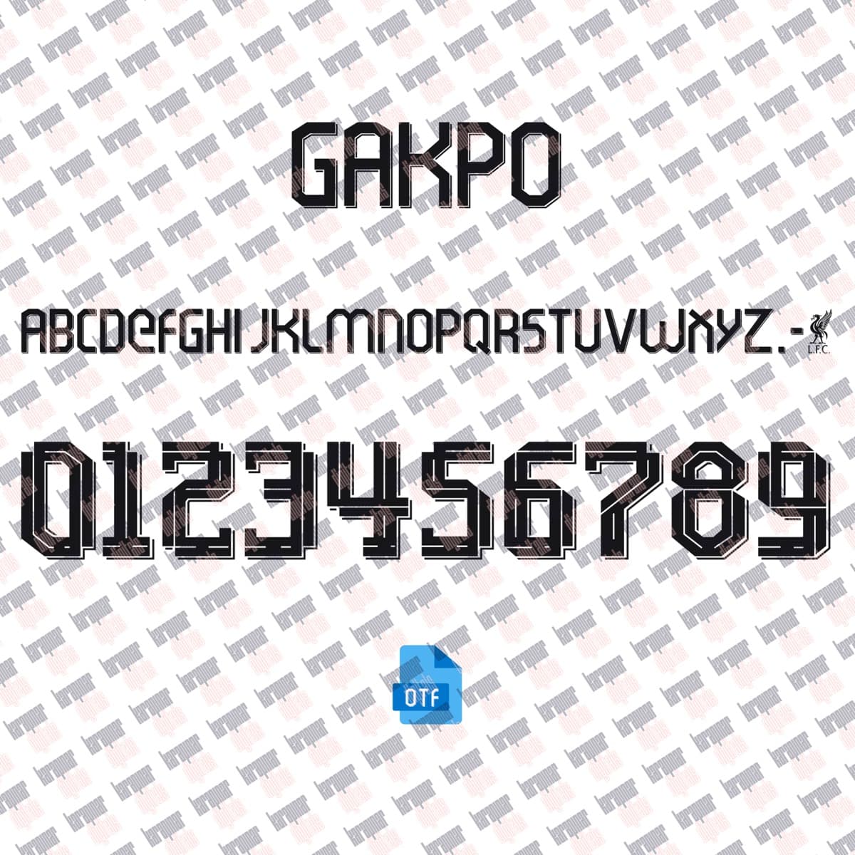 Liverpool UCL 2024 jersey font — letters and numbers specimen 6