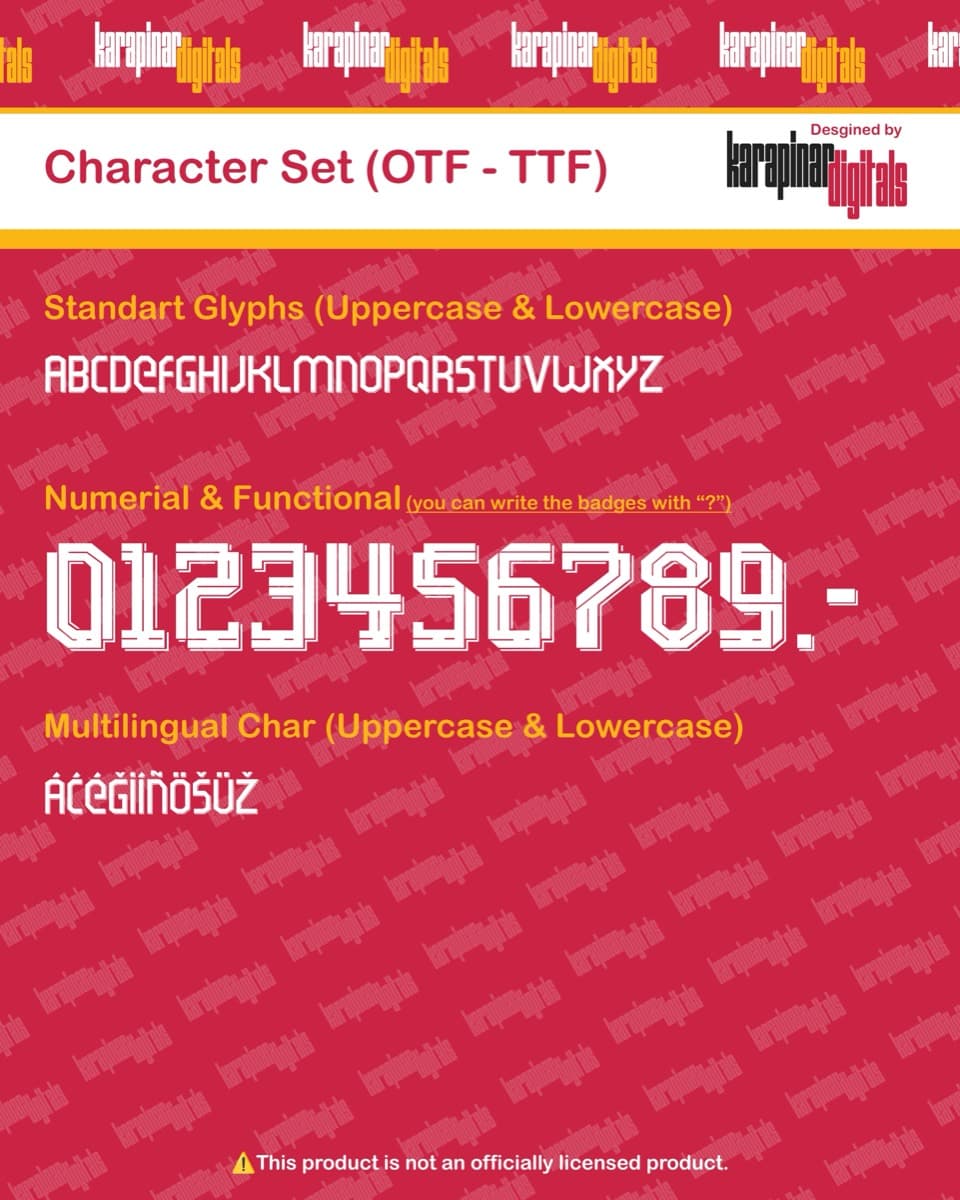 Liverpool 2026 jersey font — letters and numbers specimen 2