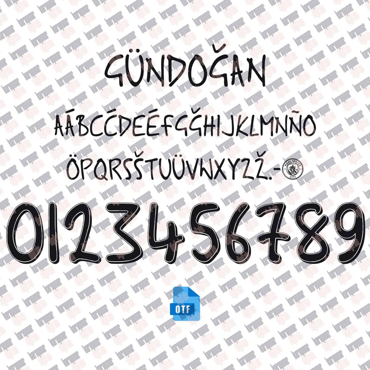 Manchester City 2025 jersey font — letters and numbers specimen 6