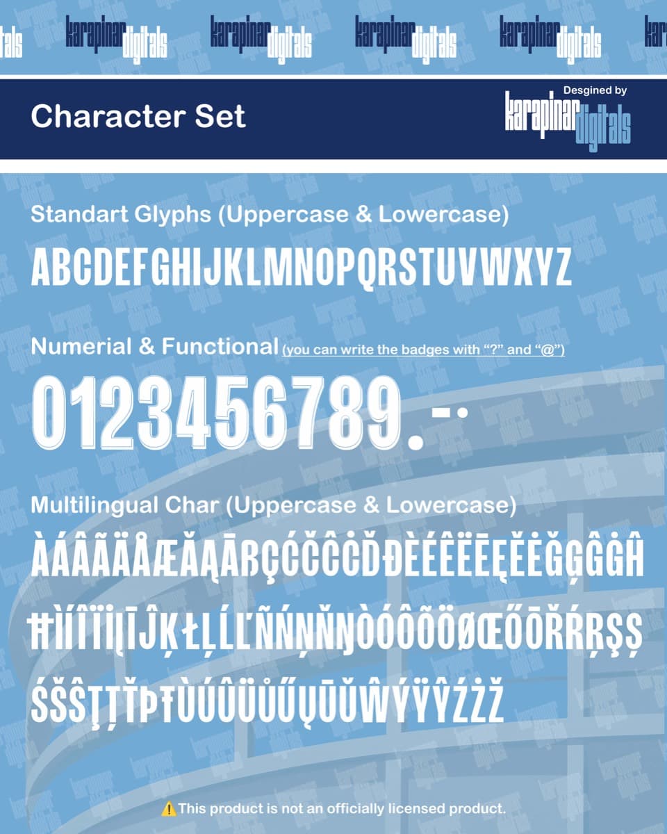 Manchester City 2026 jersey font — letters and numbers specimen 2