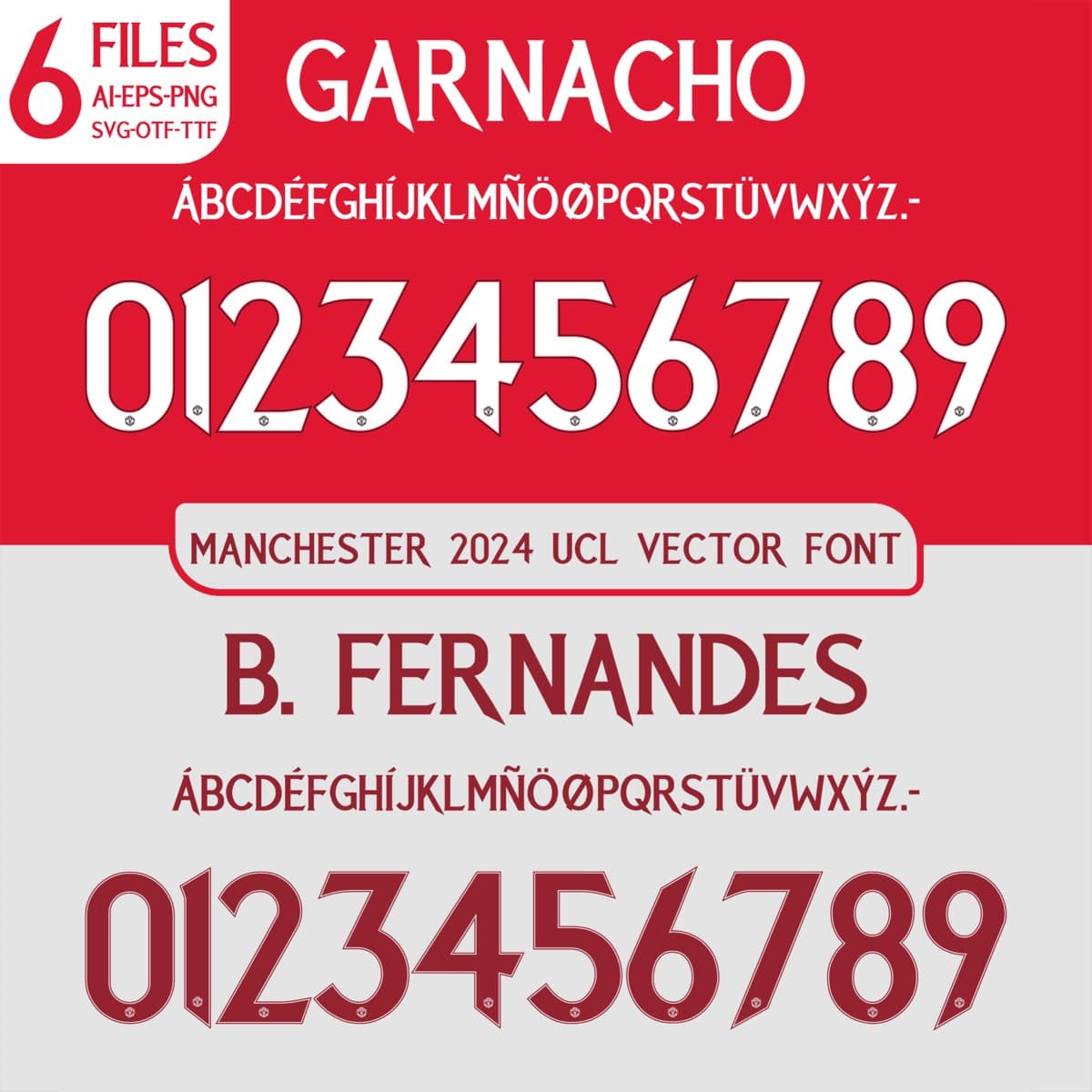 Manchester United 2024 football jersey font for Manchester United — vector letters and numbers preview