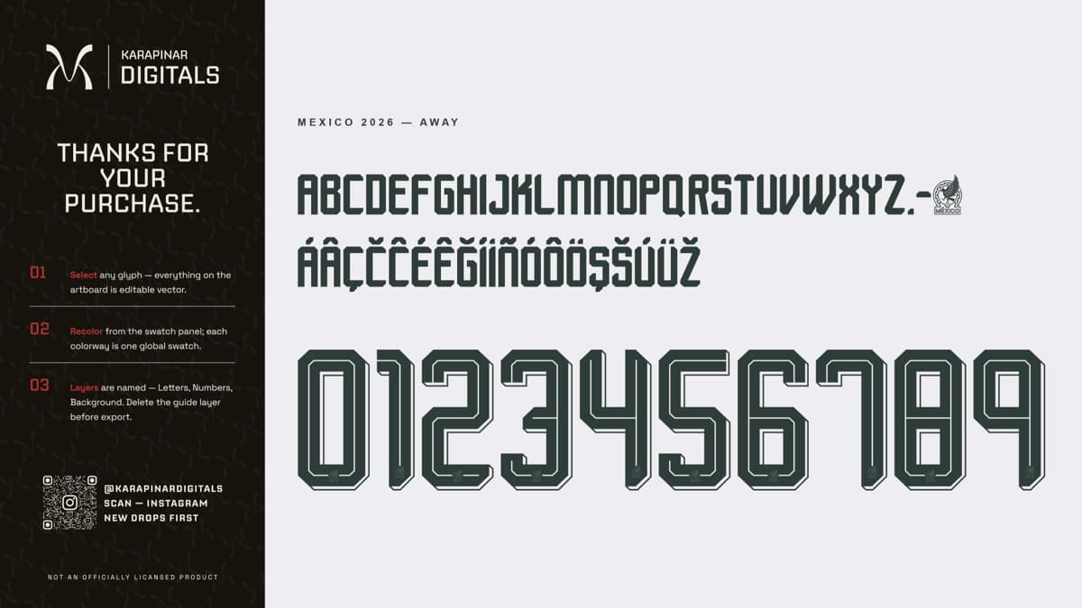 Mexico 2026 jersey font — letters and numbers specimen 2