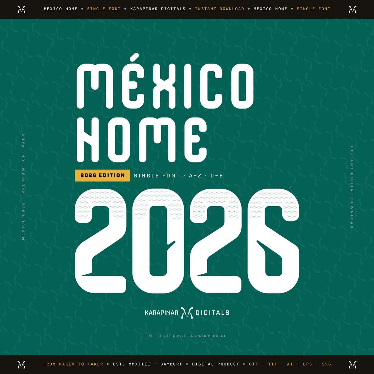 Mexico 2026 football jersey font for Mexico National Team — vector letters and numbers preview
