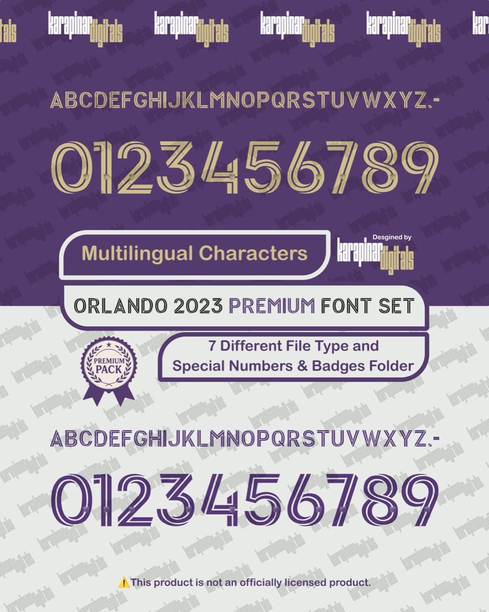Orlando City 2023 football jersey font for Orlando City SC — vector letters and numbers preview