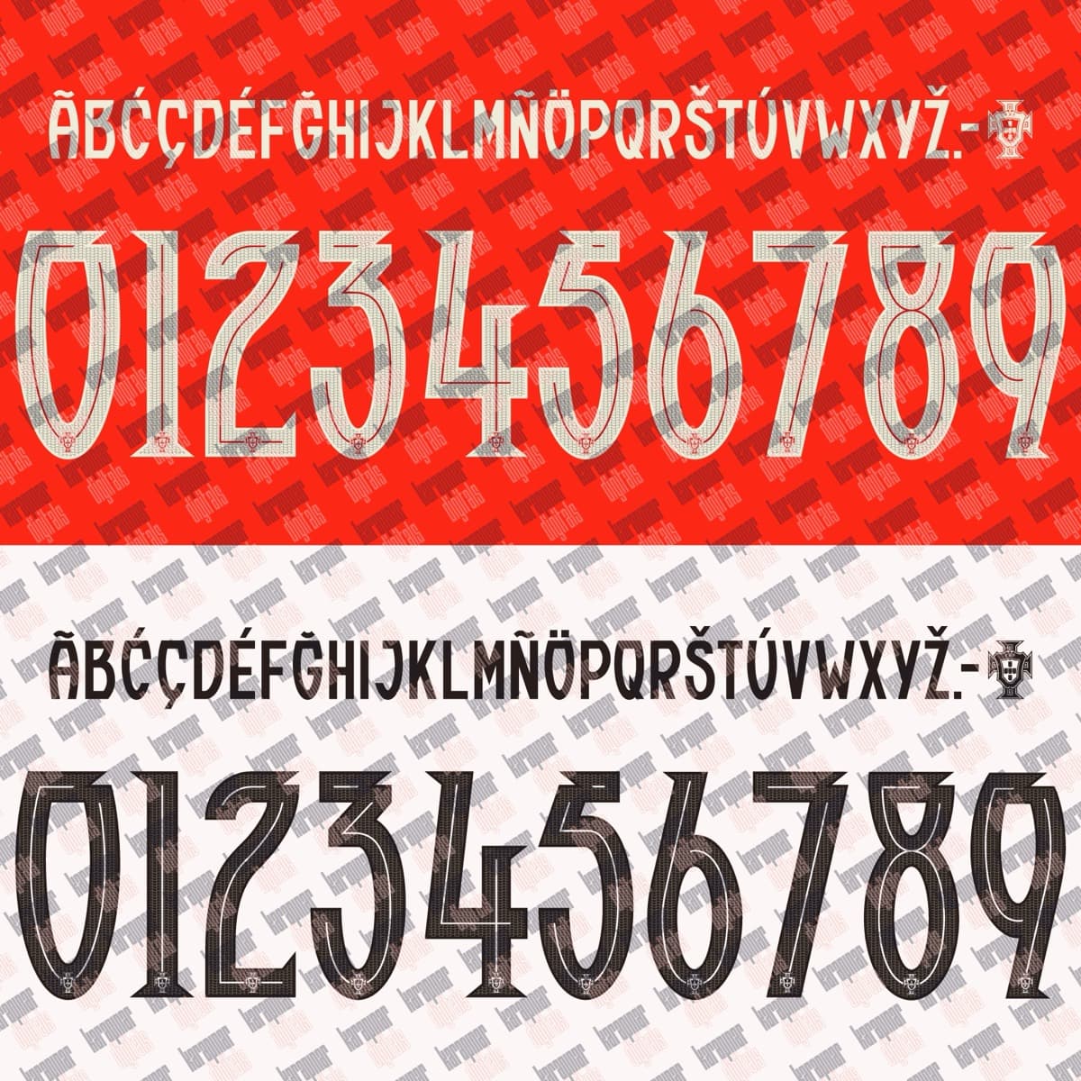 Portugal 2025 jersey font — alphabet and numerals sample 4