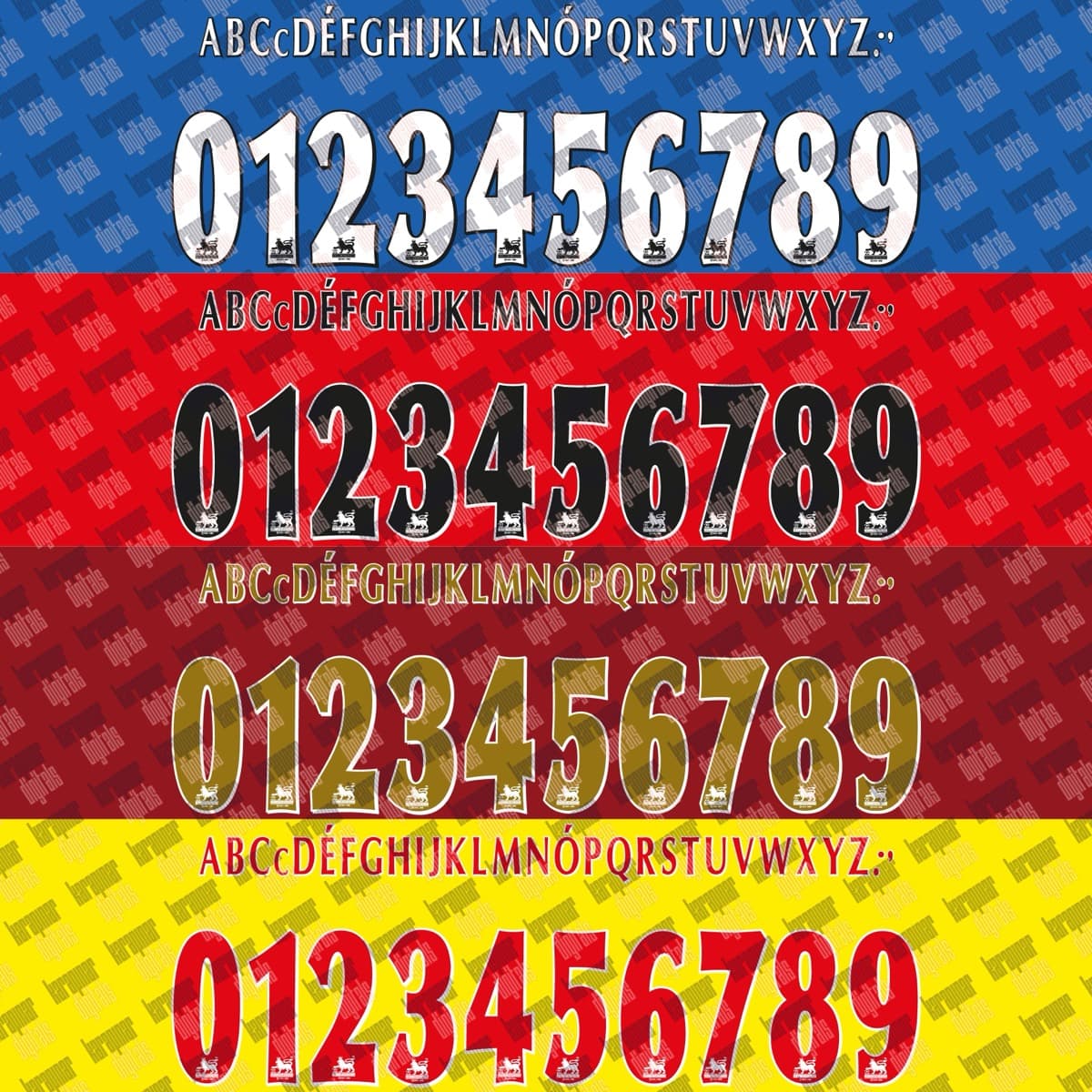 Premier League 1996–2007 jersey font — letters and numbers specimen 6