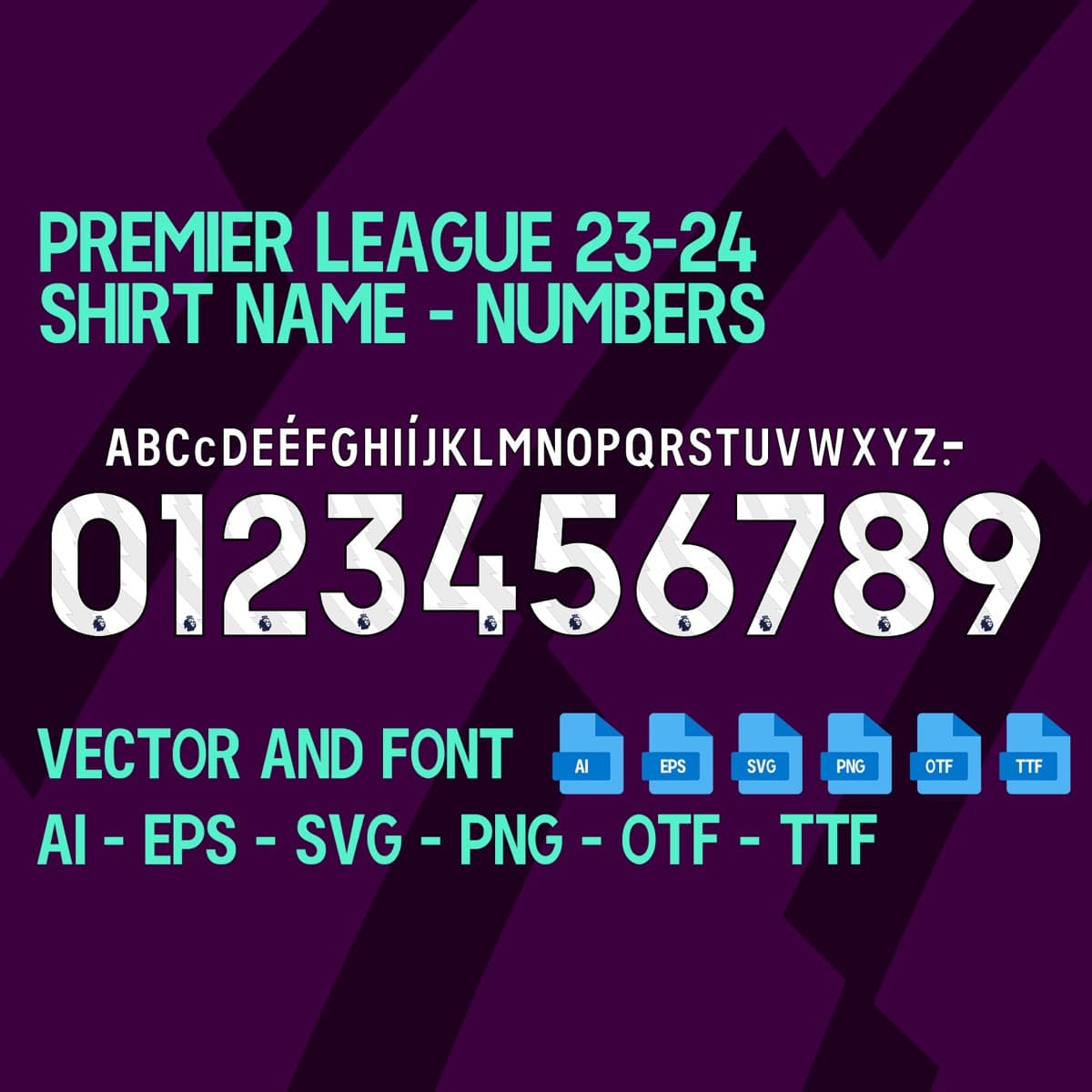 Premier League 2024 jersey font — letters and numbers specimen 2