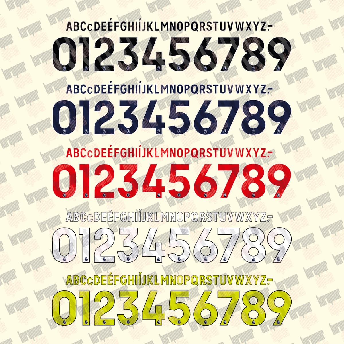 Premier League 2024 jersey font — alphabet and numerals sample 4