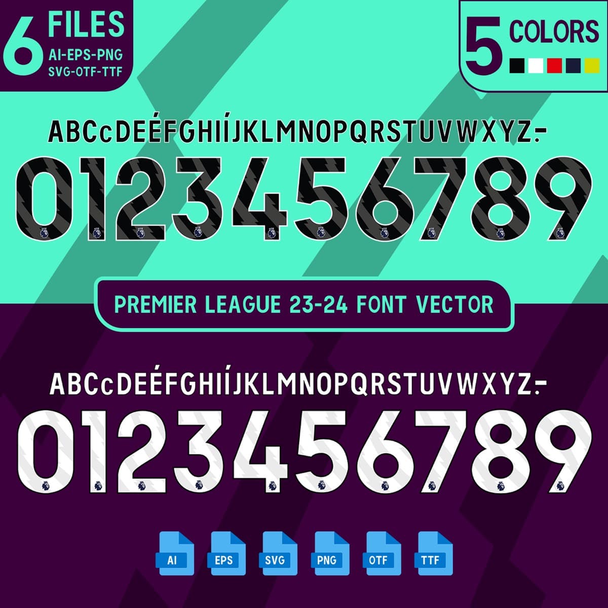 Premier League 2024 jersey font — alphabet and numerals sample 8