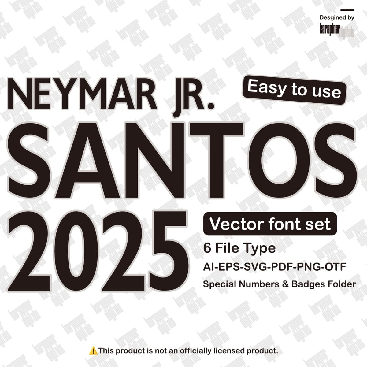 Santos FC 2025 football jersey font for Santos FC — vector letters and numbers preview