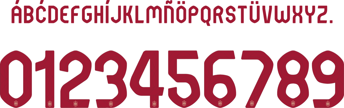 Spain EURO 2024 jersey font — letters and numbers specimen 2