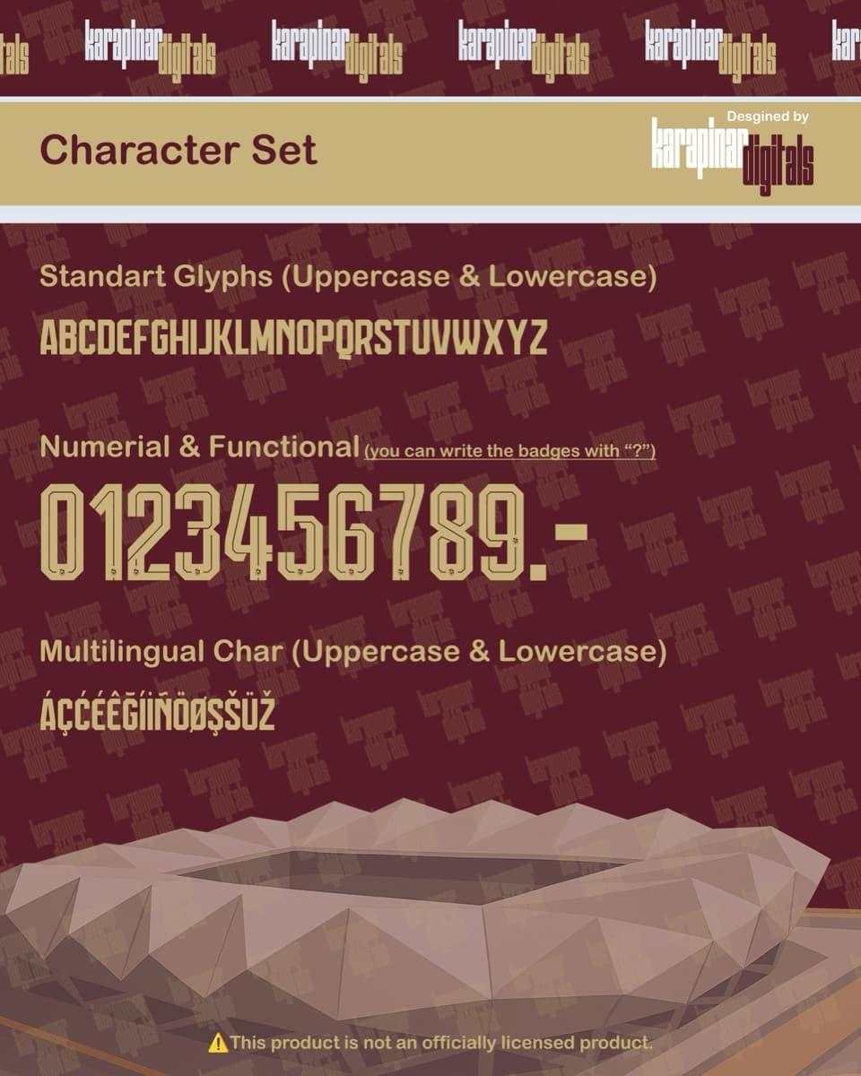 Trabzonspor 2026 jersey font — letters and numbers specimen 2