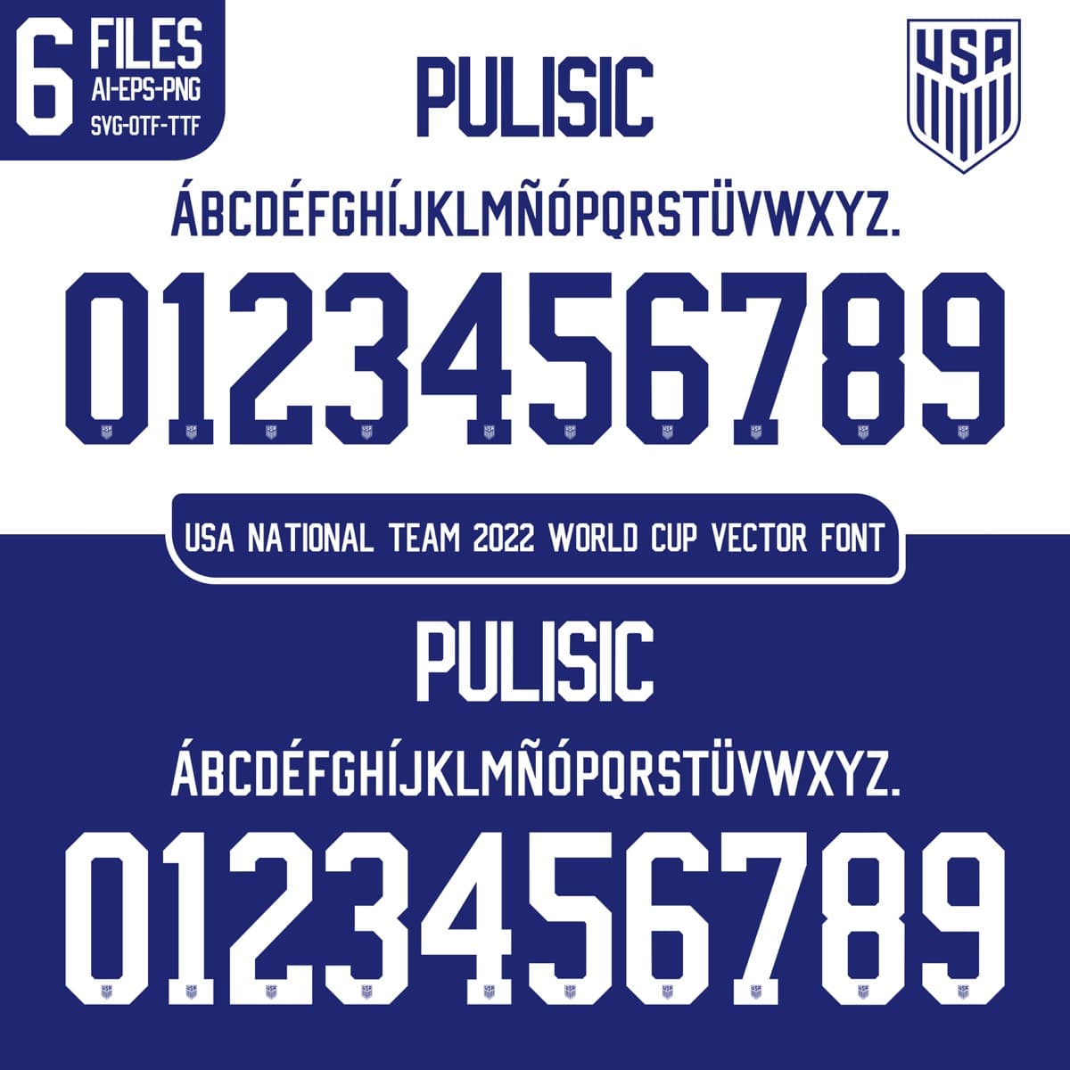 USA 2022 football jersey font for USA National Team — vector letters and numbers preview